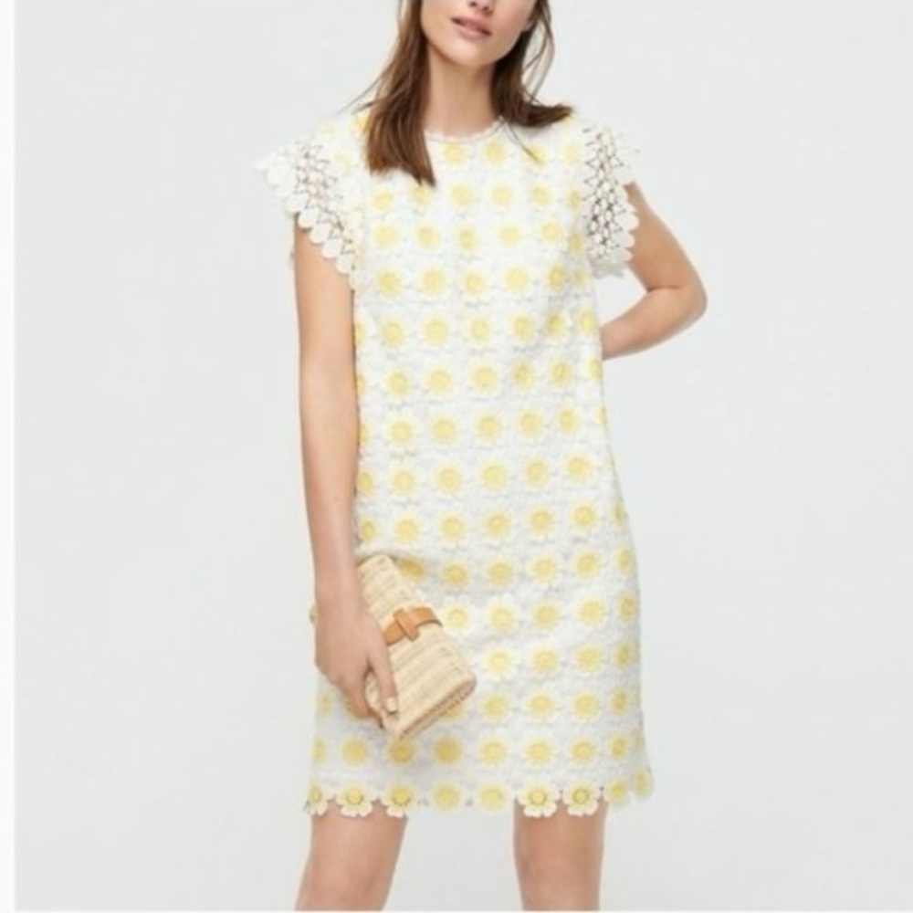 J. Crew White and Yellow Floral Crochet Mini Dress - Size 6